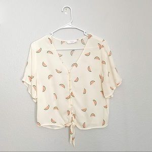 Elodie Watermelon Front Tie Shirt Size S